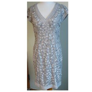 Sue Wong Nocturne Gray Tulle Beaded Soutache Appliques Dress Size 12